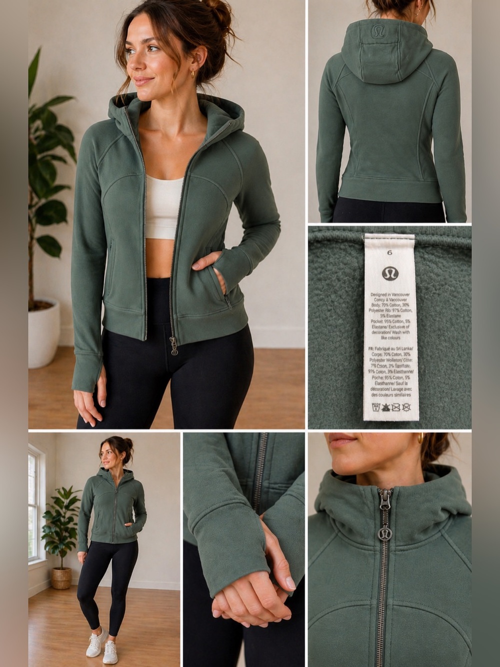 Lululemon Scuba Hoodie Jacket Dark Forest Size 6 Full Zip Thumbholes